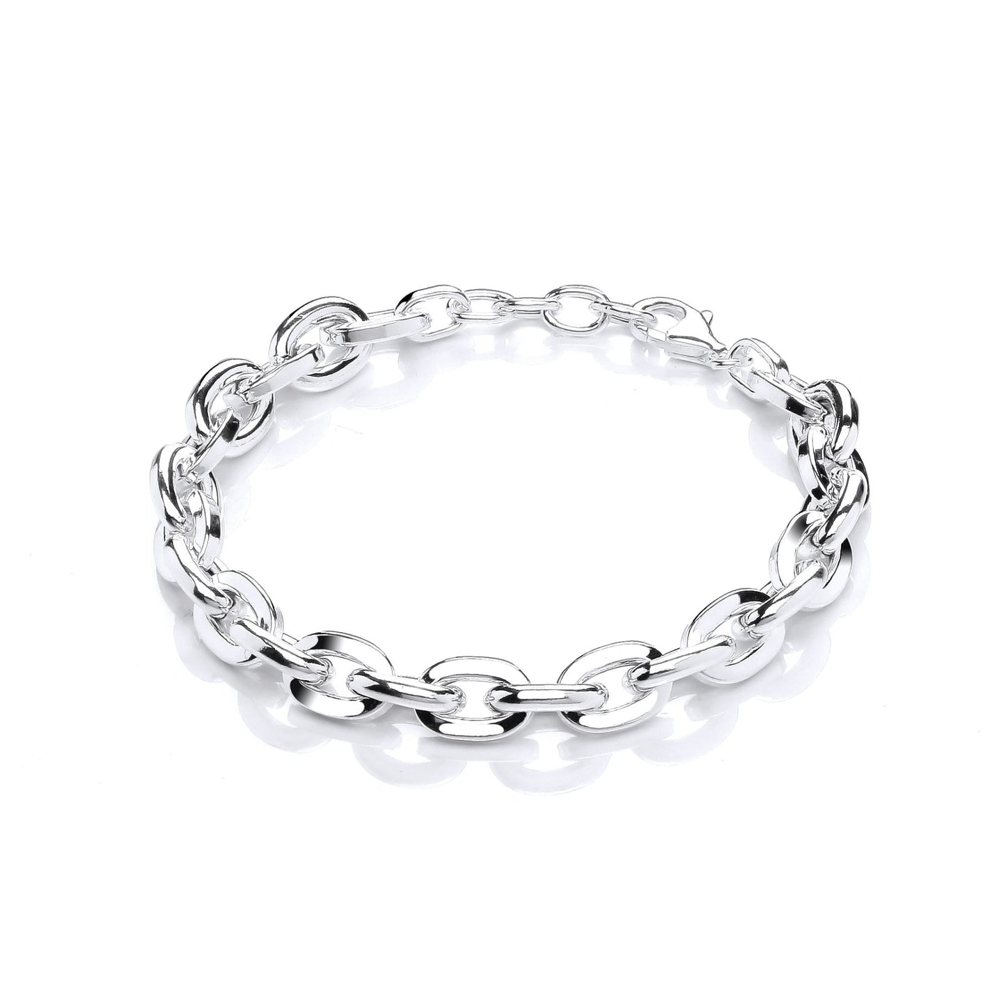 Silver  Flat & Rounded Oval Links Chain Bracelet 8mm 8" - GVB473