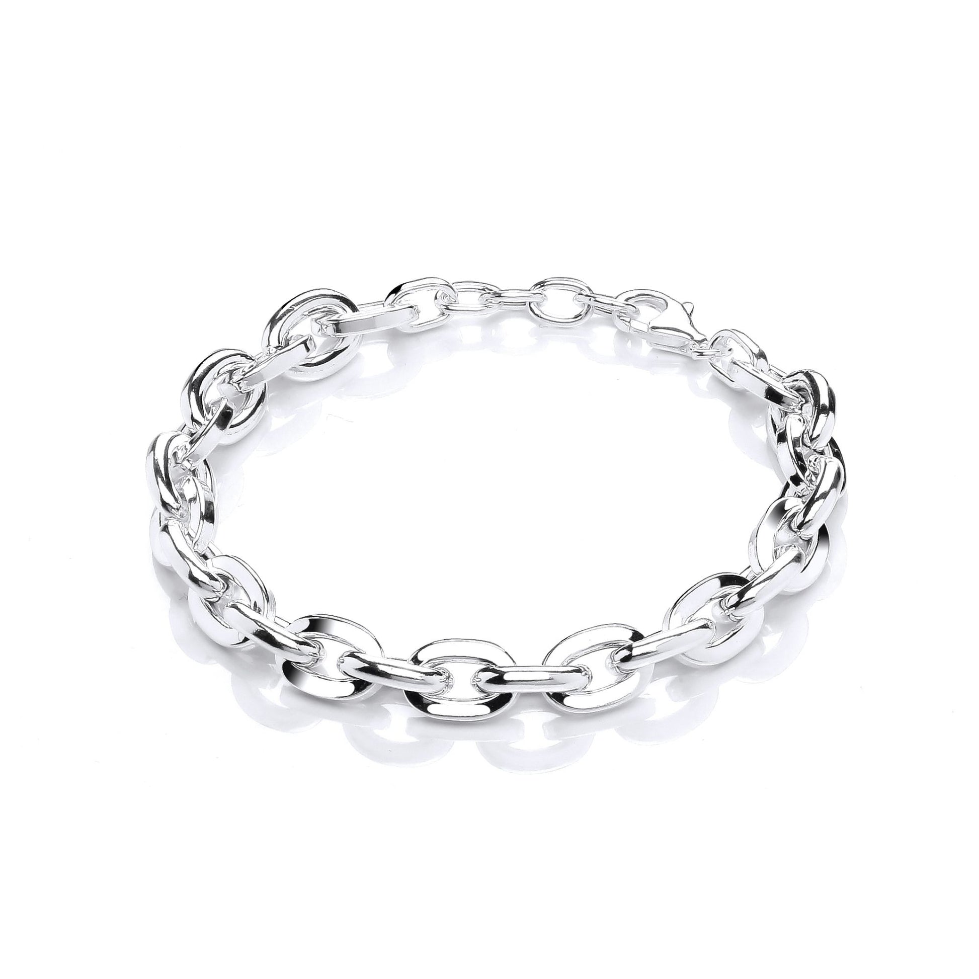 Silver  Flat & Rounded Oval Links Chain Bracelet 8mm 8" - GVB473