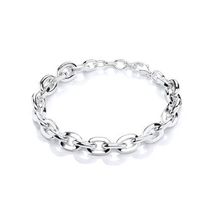 Silver  Flat & Rounded Oval Links Chain Bracelet 8mm 8" - GVB473