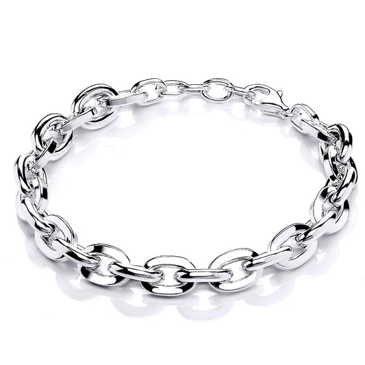 Silver  Alternating Flat & Rounded Oval Links Chain Bracelet - GVB473