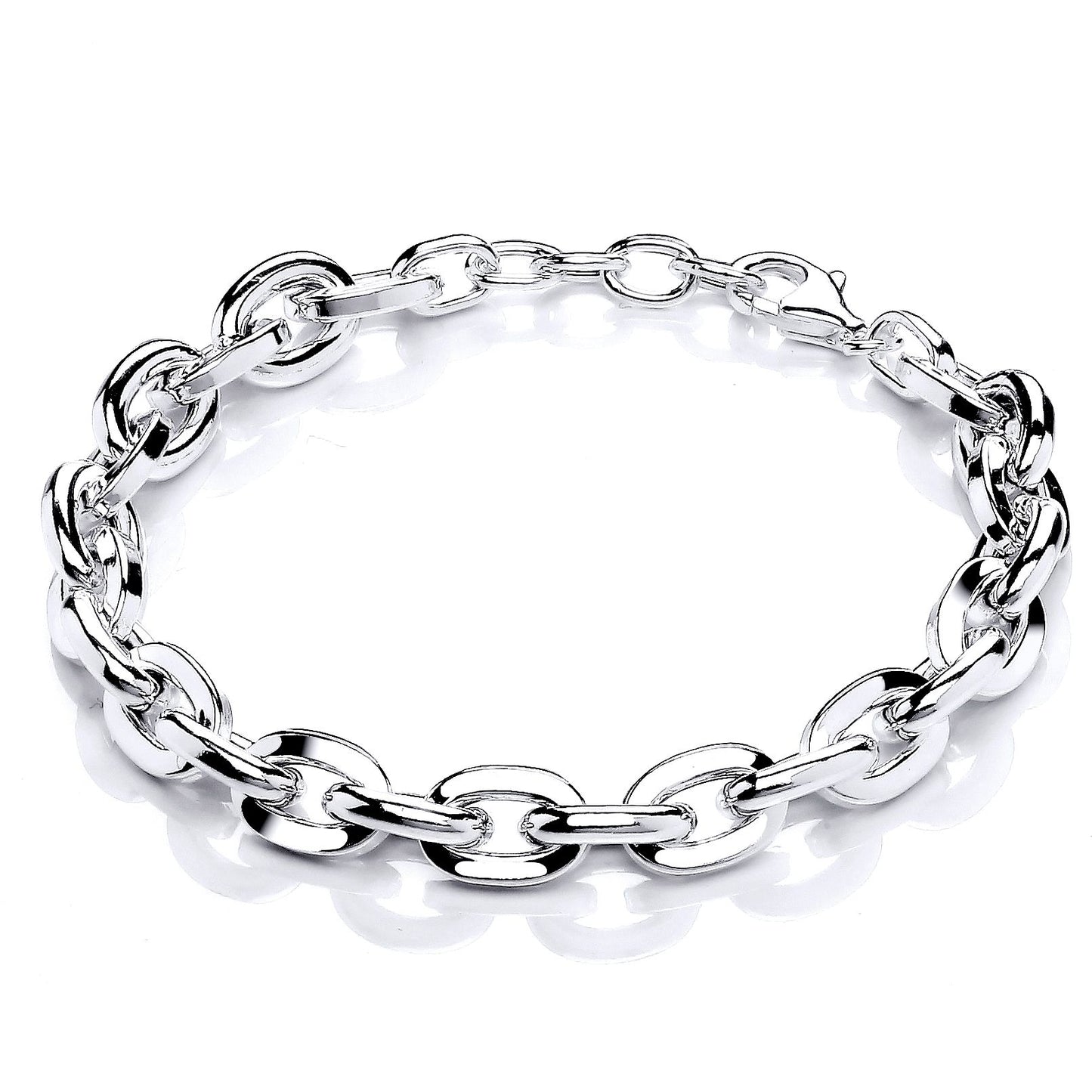 Silver  Flat & Rounded Oval Links Chain Bracelet 8mm 8" - GVB473