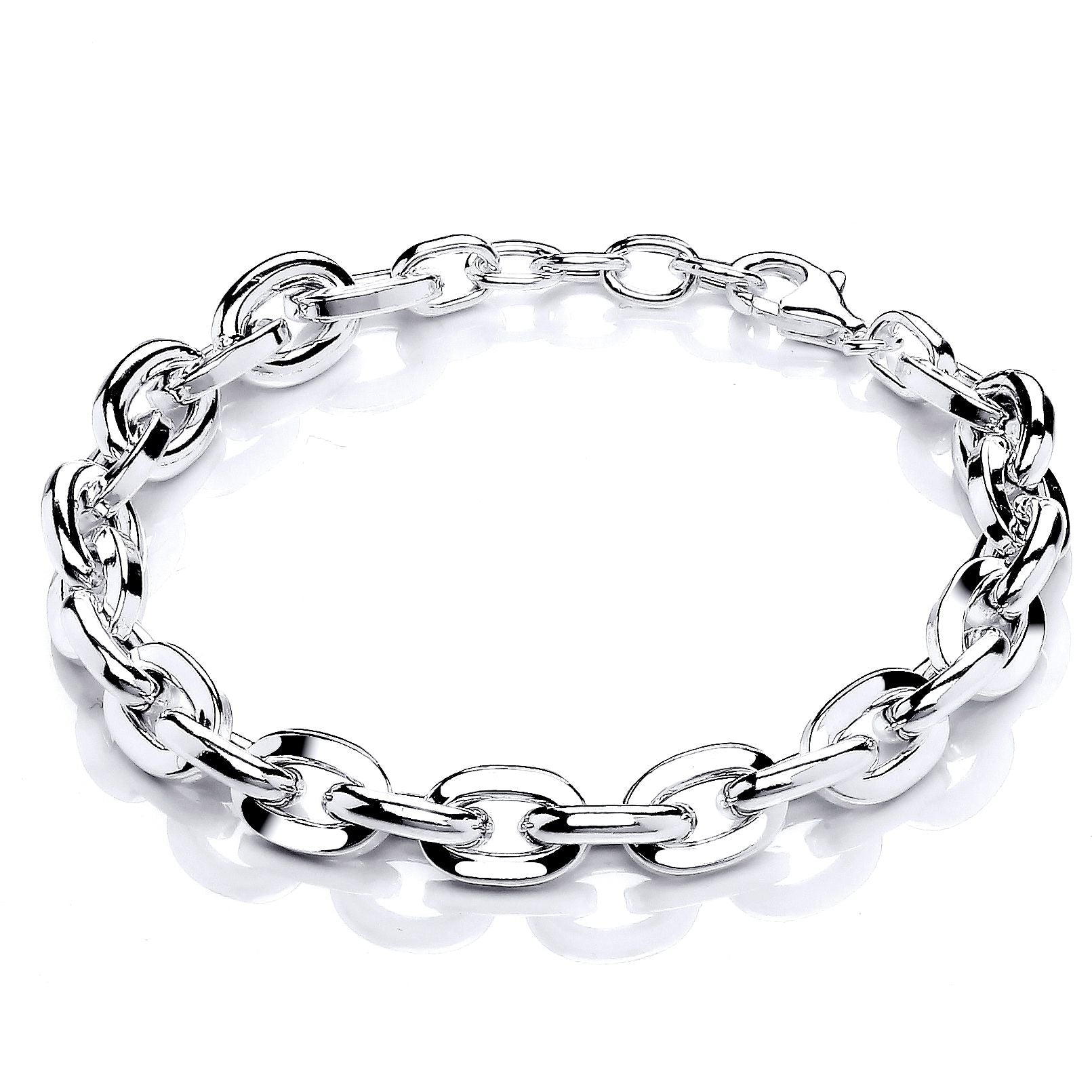 Silver  Flat & Rounded Oval Links Chain Bracelet 8mm 8" - GVB473