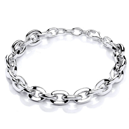 Silver  Flat & Rounded Oval Links Chain Bracelet 8mm 8" - GVB473