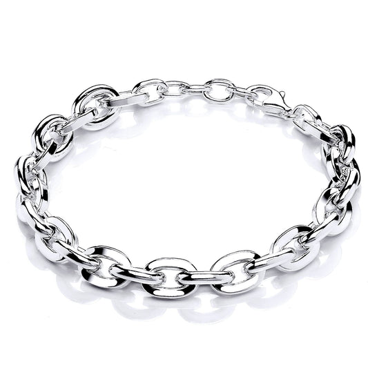 Silver  Flat & Rounded Oval Links Chain Bracelet 8mm 8" - GVB473