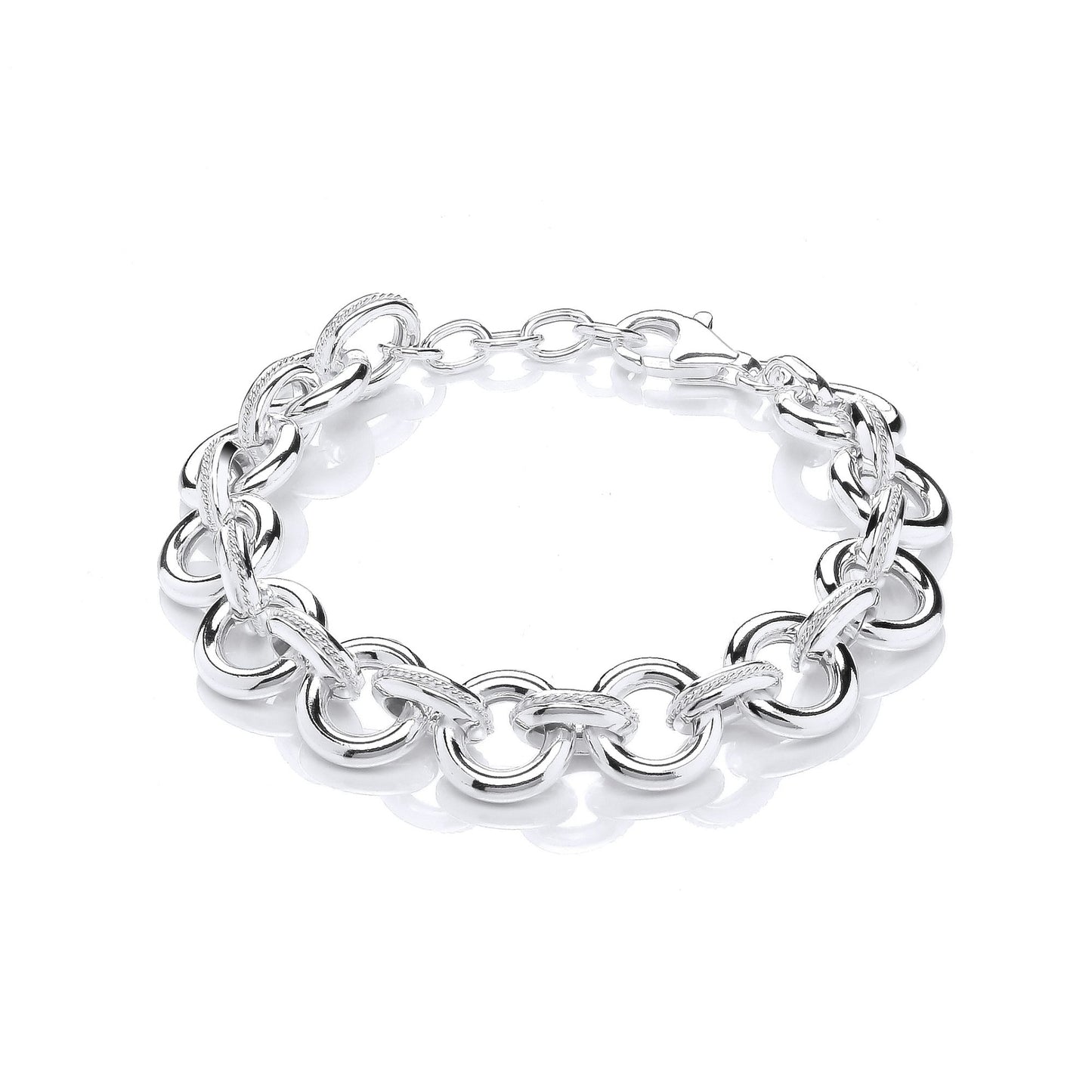 925 Silver  Rope Donut Belcher Link Chain Bracelet 12mm 7 + 1 inch - GVB475