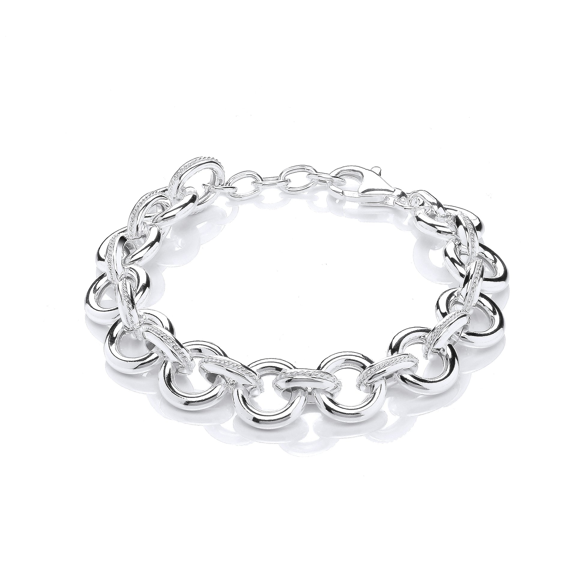 Silver  Rope Donut Belcher Link Chain Bracelet - GVB475