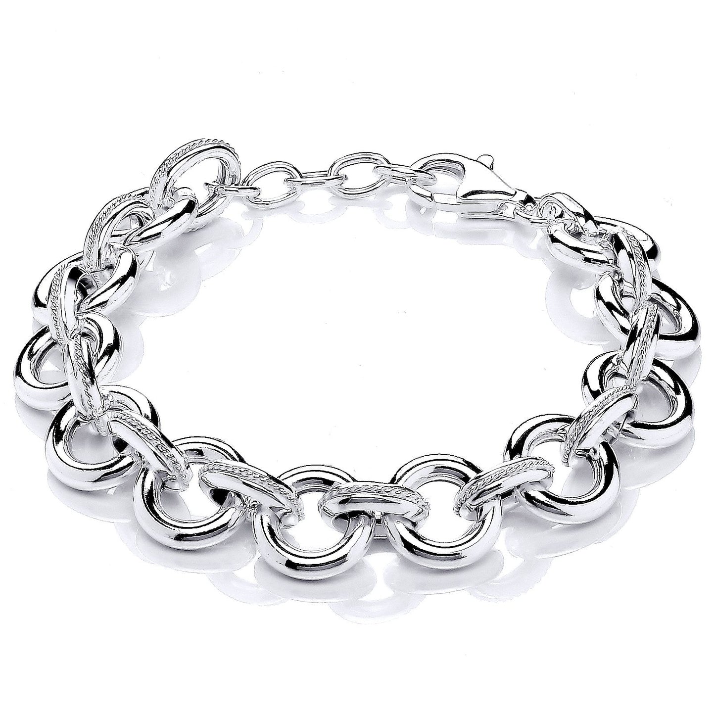 925 Silver  Rope Donut Belcher Link Chain Bracelet 12mm 7 + 1 inch - GVB475