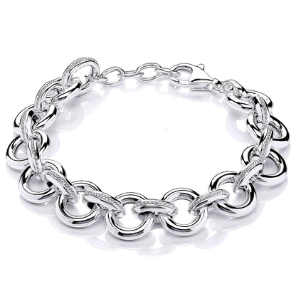 925 Silver  Rope Donut Belcher Link Chain Bracelet 12mm 7 + 1 inch - GVB475