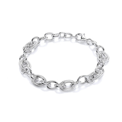 Silver  Snake Skin Oval Belcher Rolo Chain Bracelet 10mm 7 + 1" - GVB476