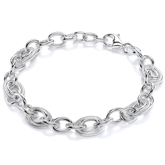Silver Snake Skin Oval Belcher Rolo Chain Bracelet 10mm 7 + 1" - GVB476