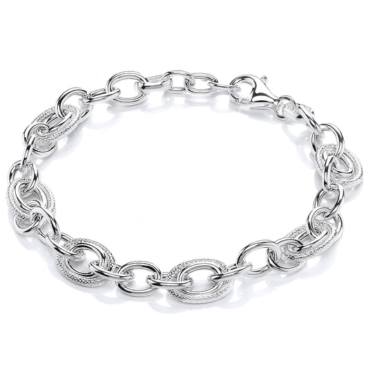 Silver  Snake Skin Oval Belcher Rolo Chain Bracelet 10mm 7 + 1" - GVB476