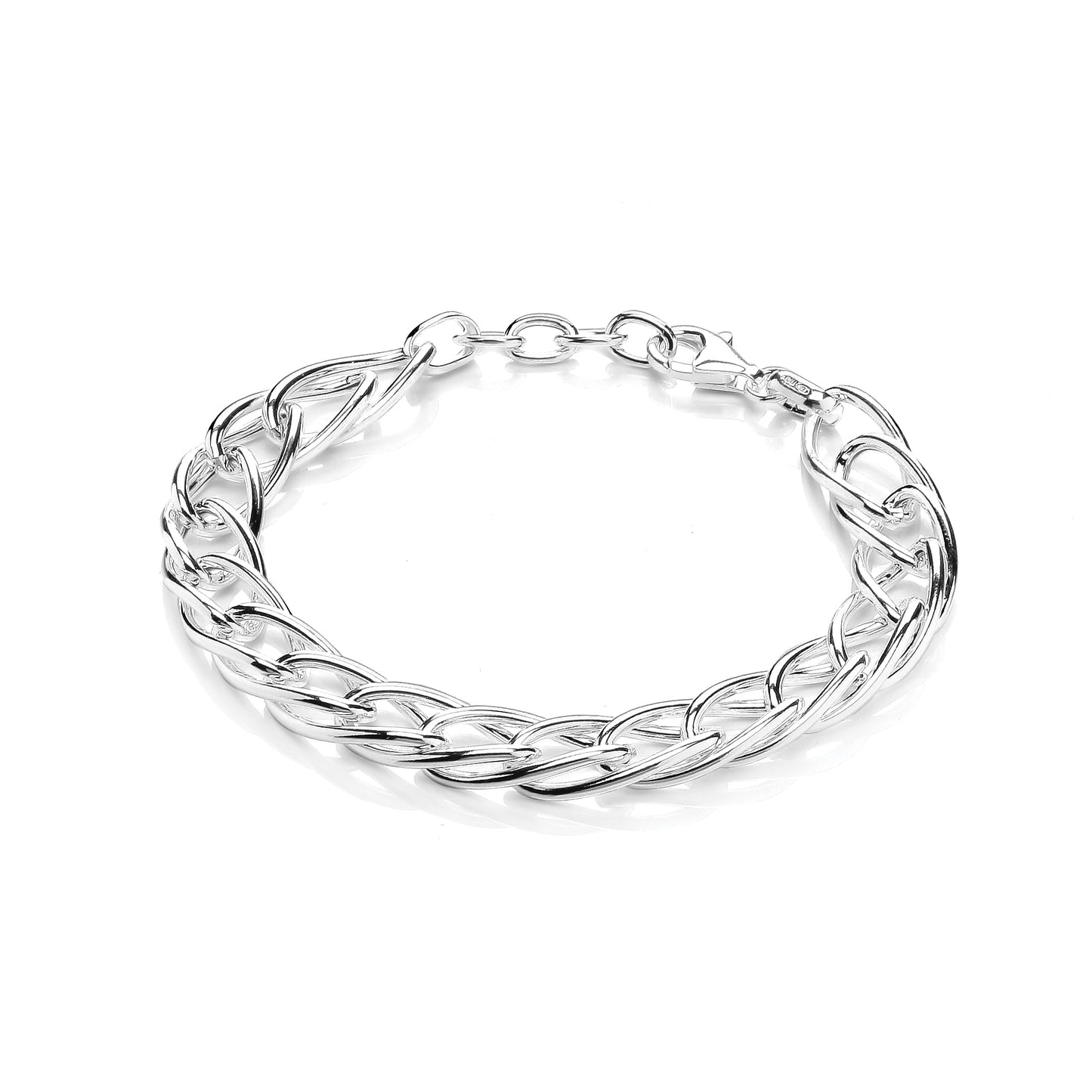 925 Silver  Twisted Oval Spiga Chain Bracelet 8mm 7.5 + 0.5 inch - GVB477