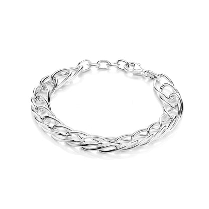 925 Silver  Twisted Oval Spiga Chain Bracelet 8mm 7.5 + 0.5 inch - GVB477