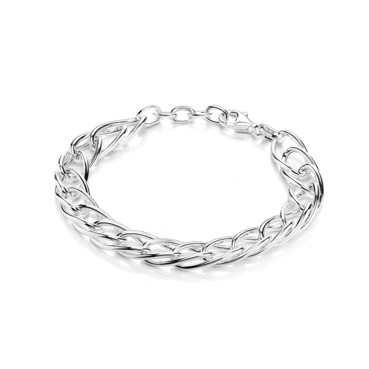 925 Silver  Twisted Oval Spiga Chain Bracelet 8mm 7.5 + 0.5 inch - GVB477