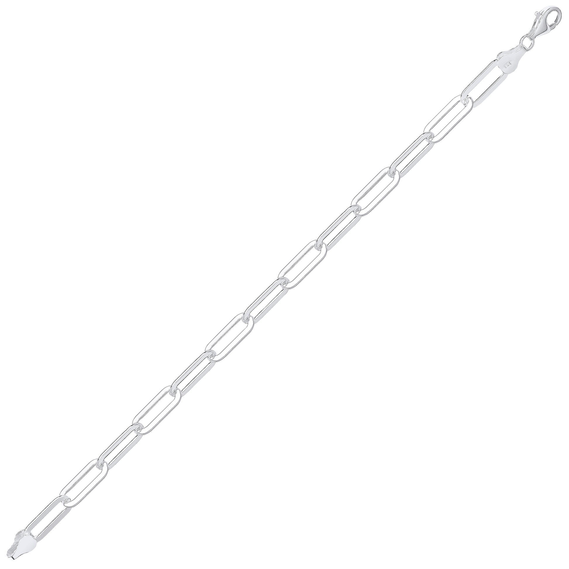 Unisex Silver  Flat Paper Clip Pill Shape Chain Bracelet - GVB479