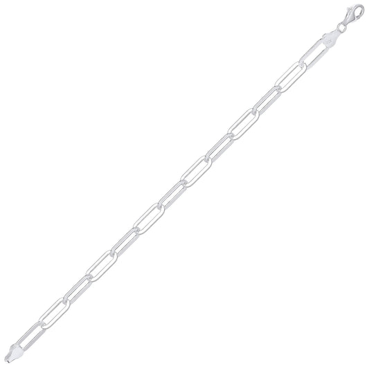 Unisex Silver  Flat Paper Clip Pill Shape Chain Bracelet 5mm 7.5" - GVB479