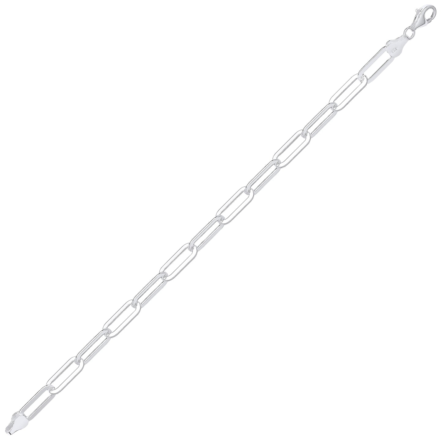 Unisex Silver  Flat Paper Clip Pill Shape Chain Bracelet 5mm 7.5" - GVB479