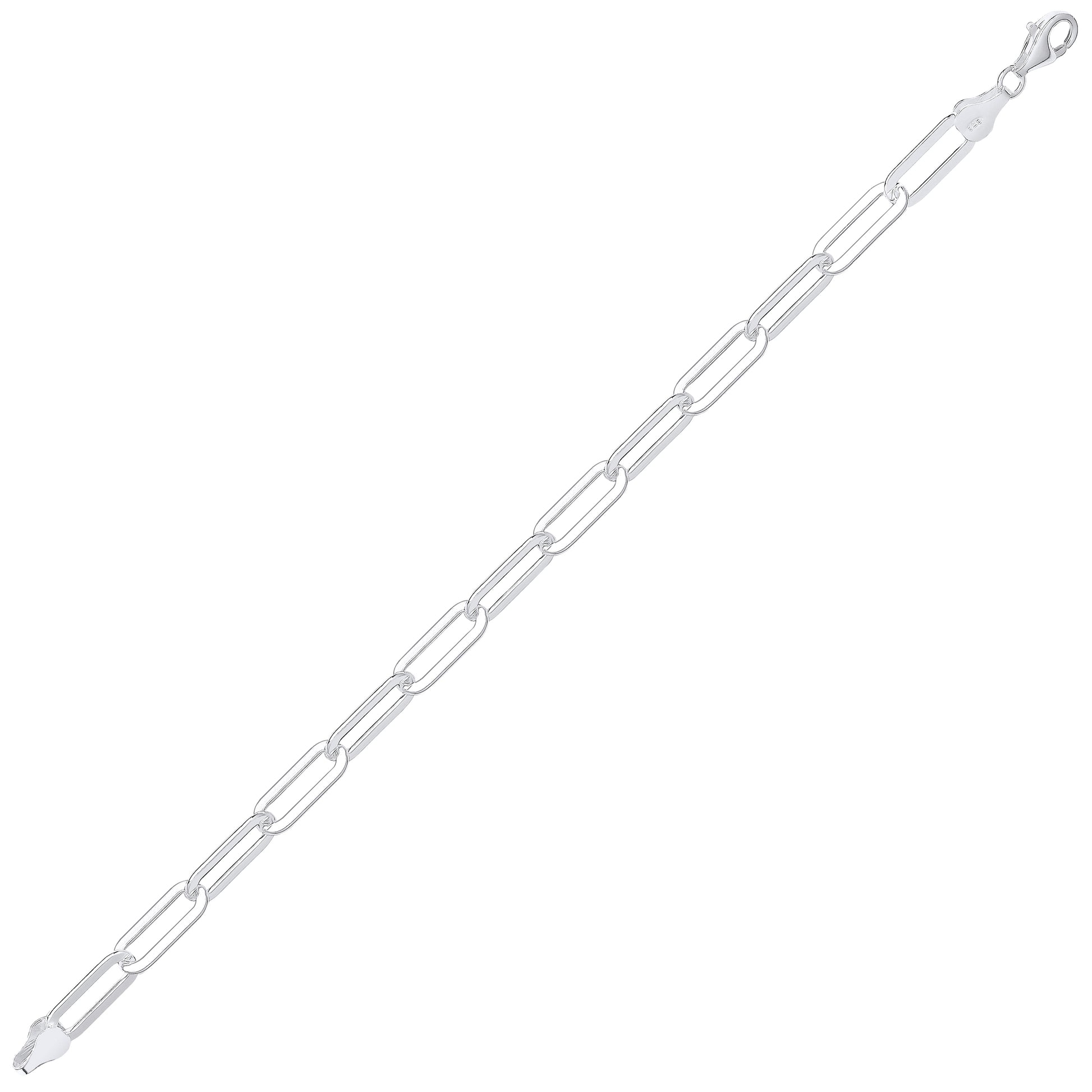 Unisex Silver  Flat Paper Clip Pill Shape Chain Bracelet 5mm 7.5" - GVB479