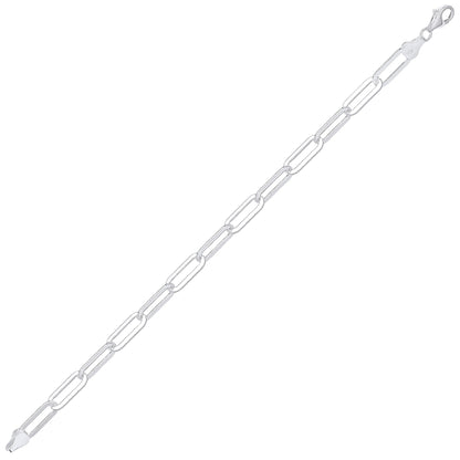 Unisex Silver  Flat Paper Clip Pill Shape Chain Bracelet 5mm 7.5" - GVB479