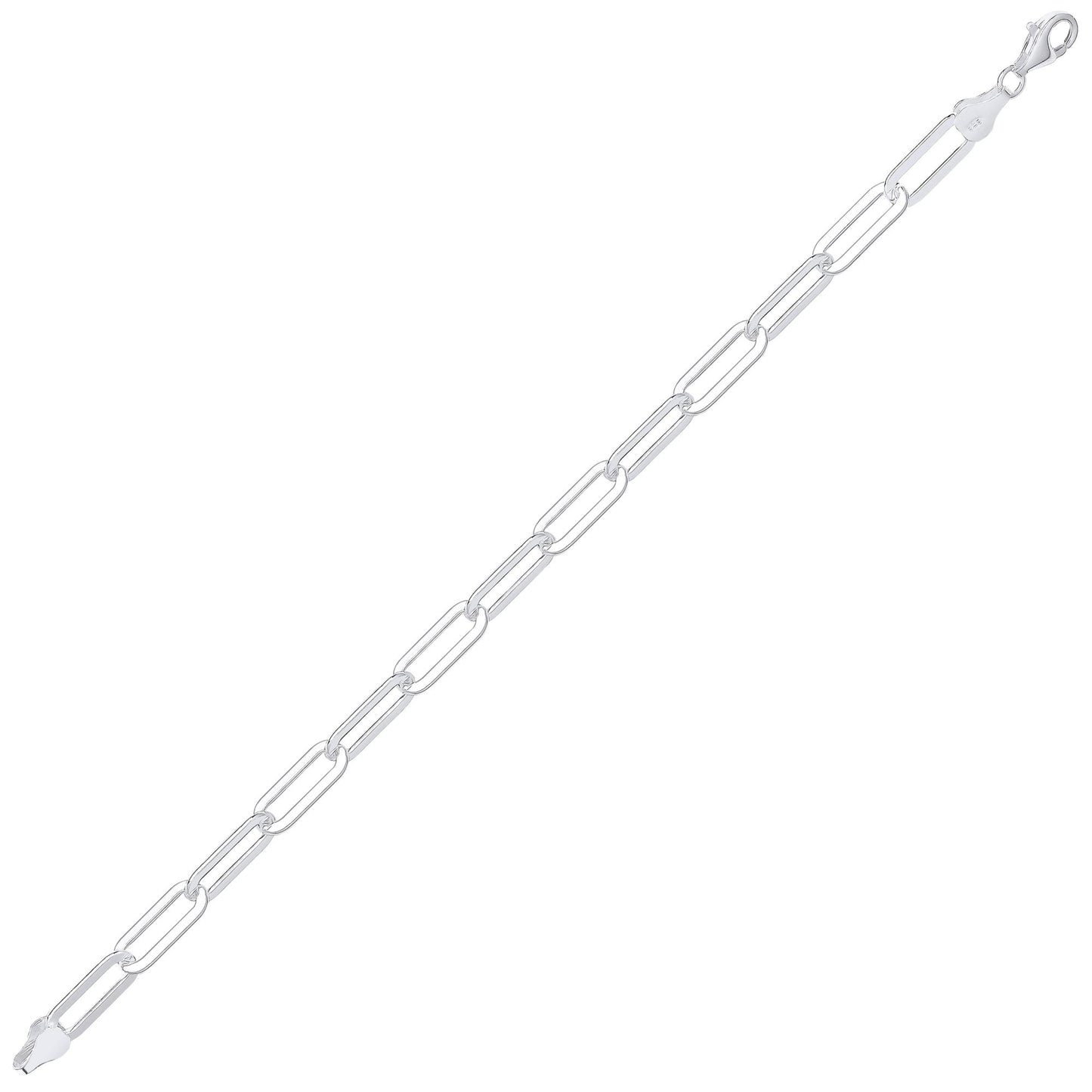 Unisex Silver  Flat Paper Clip Pill Shape Chain Bracelet 5mm 7.5" - GVB479