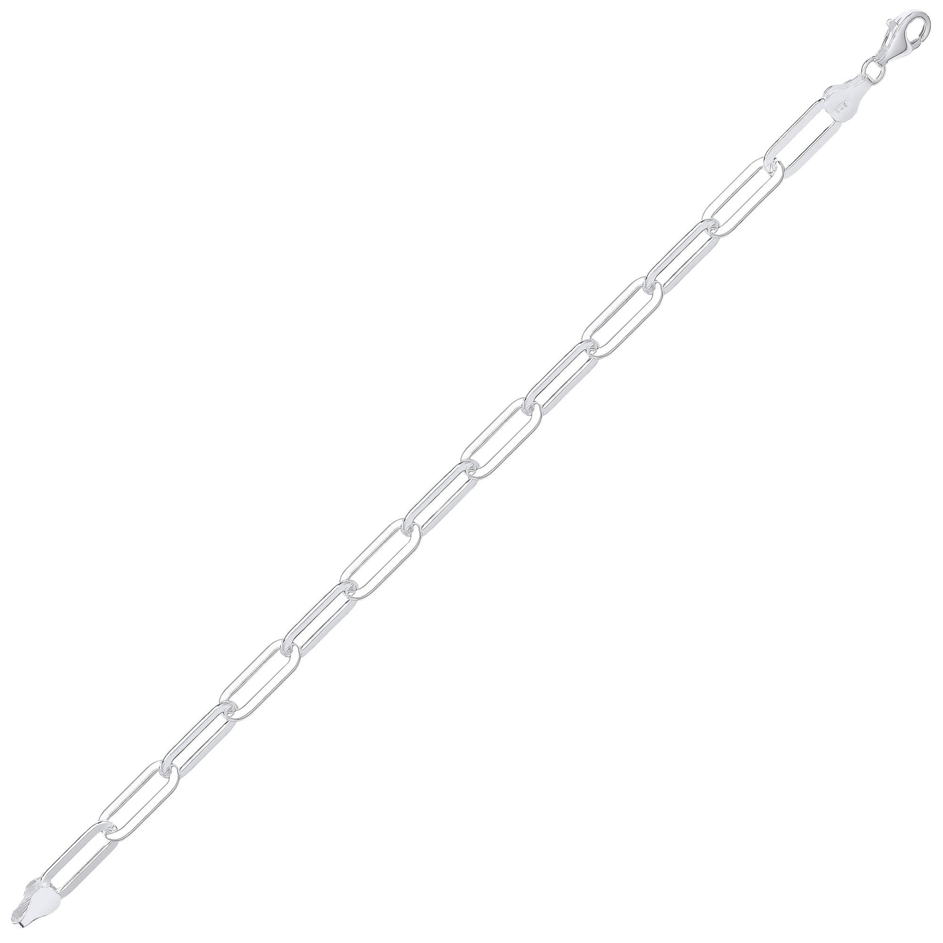 Unisex Silver  Flat Paper Clip Pill Shape Chain Bracelet 5mm 7.5" - GVB479