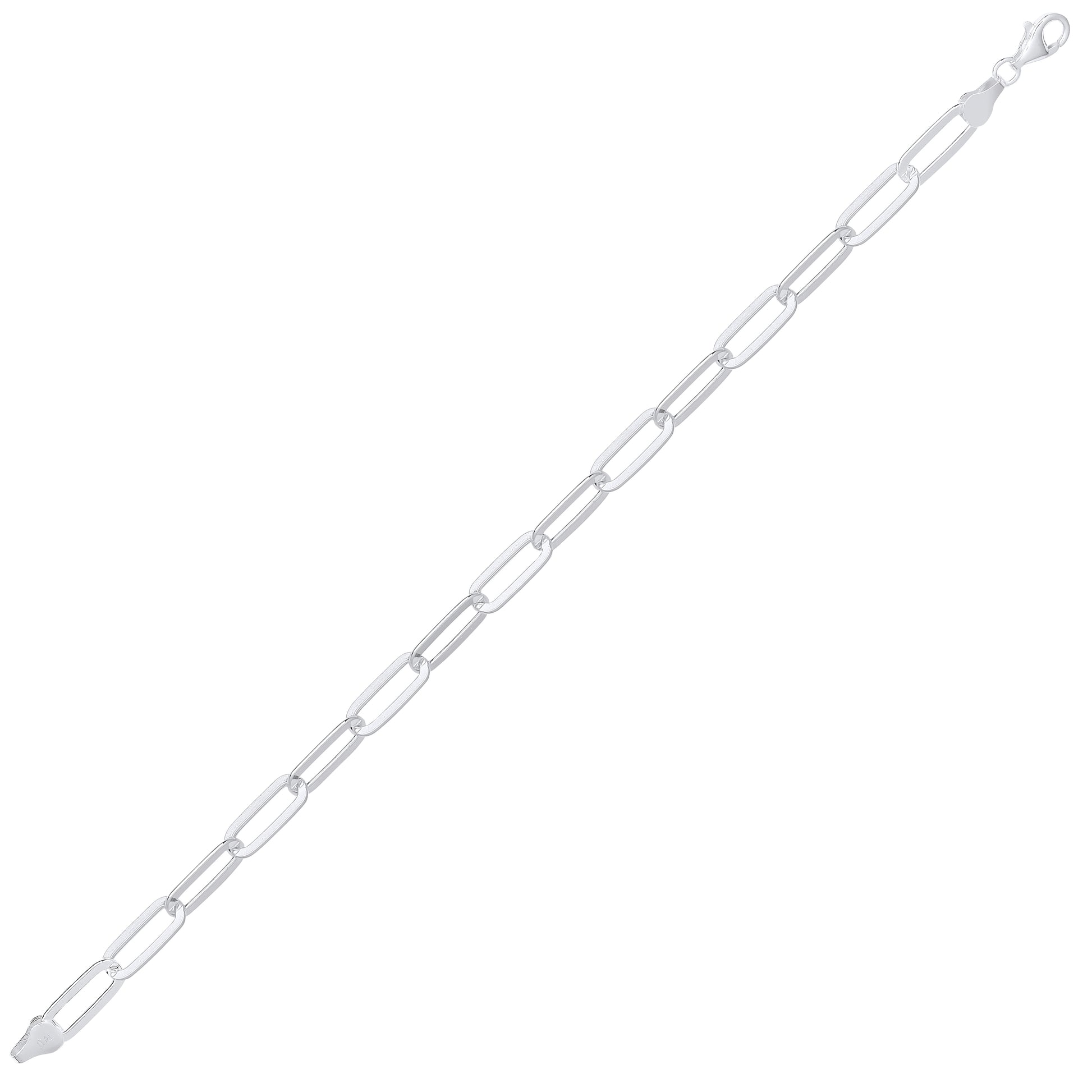 Unisex Silver  Flat Paper Clip Pill Shape Chain Bracelet - GVB480
