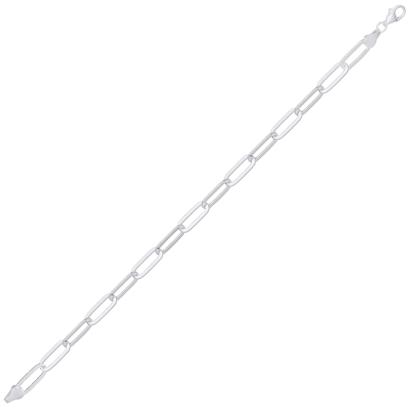 Unisex Silver  Flat Paper Clip Pill Shape Chain Bracelet 5mm 8.5" - GVB480