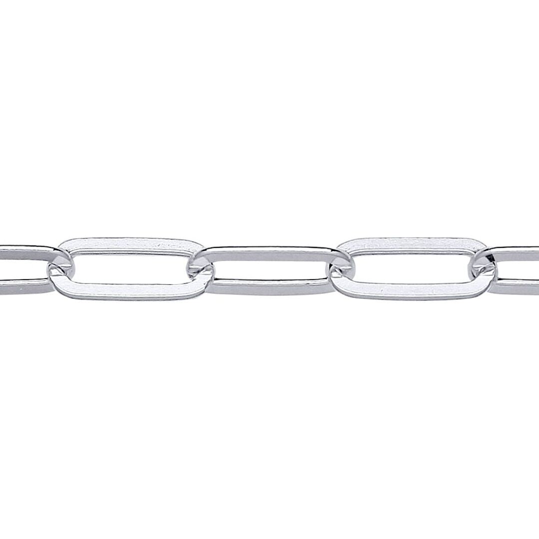 Unisex Silver  Flat Paper Clip Pill Shape Chain Bracelet 5mm 8.5" - GVB480