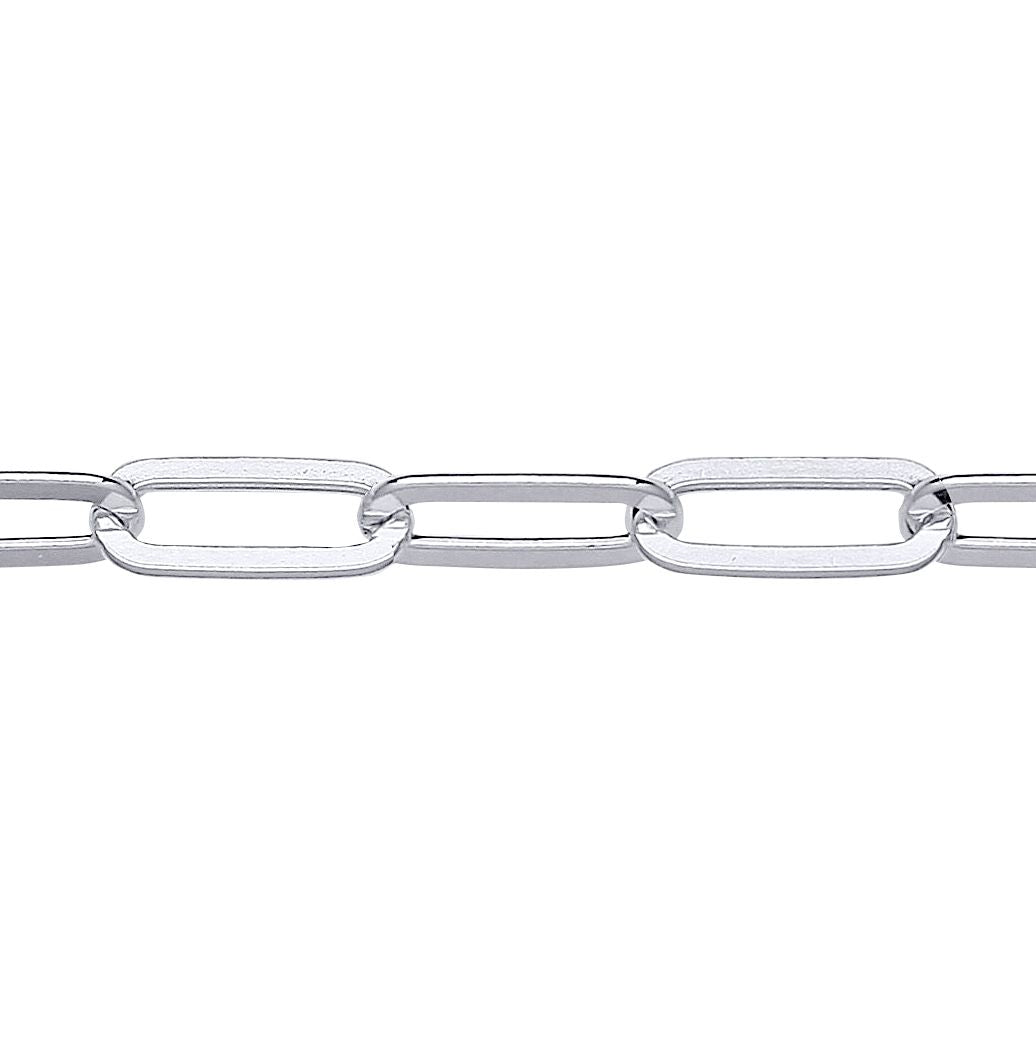 Unisex Silver  Flat Paper Clip Pill Shape Chain Bracelet 5mm 8.5" - GVB480