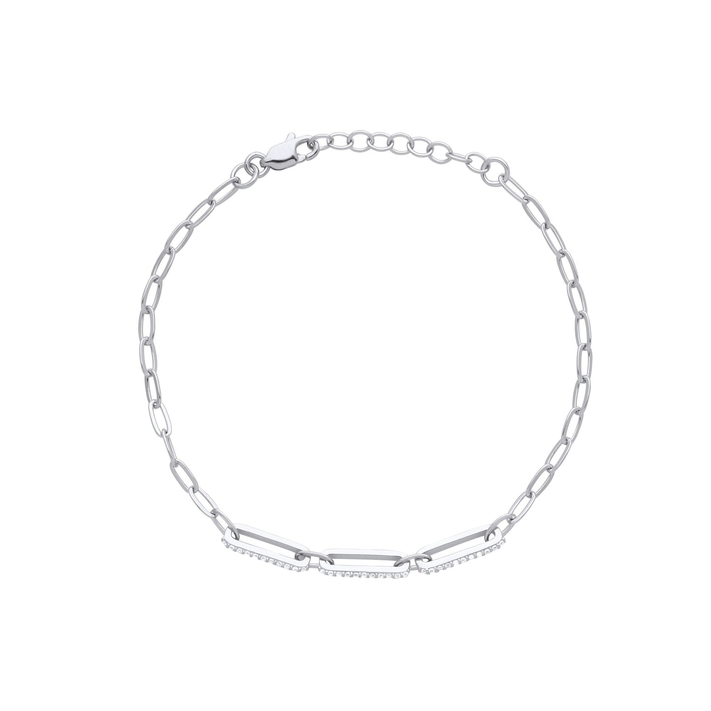 Unisex Silver  CZ Paper Clip Pill Shape Chain Bracelet 4mm 7.5" - GVB482