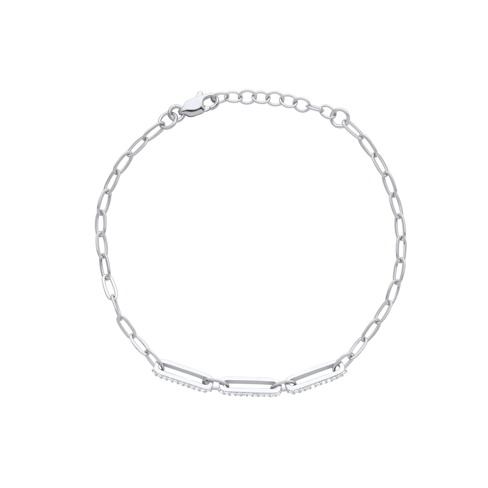 Unisex Silver  Flat Paper Clip Pill Shape Chain Bracelet - GVB482
