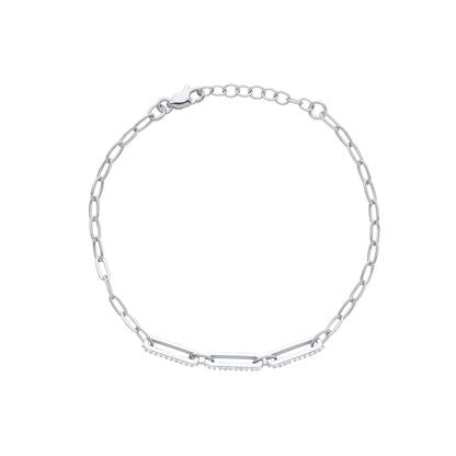 Unisex Silver  Flat Paper Clip Pill Shape Chain Bracelet - GVB482
