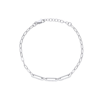 Unisex Silver  CZ Paper Clip Pill Shape Chain Bracelet 4mm 7.5" - GVB482