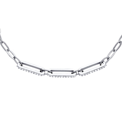 Unisex Silver  CZ Paper Clip Pill Shape Chain Bracelet 4mm 7.5" - GVB482