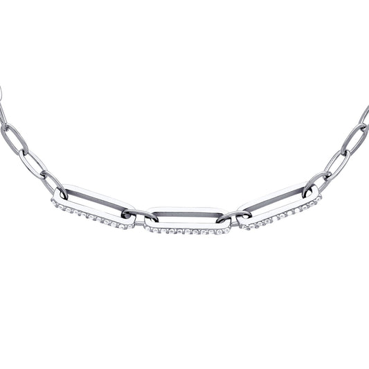 Unisex Silver  CZ Paper Clip Pill Shape Chain Bracelet 4mm 7.5" - GVB482