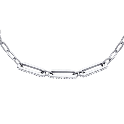 Unisex Silver  CZ Paper Clip Pill Shape Chain Bracelet 4mm 7.5" - GVB482