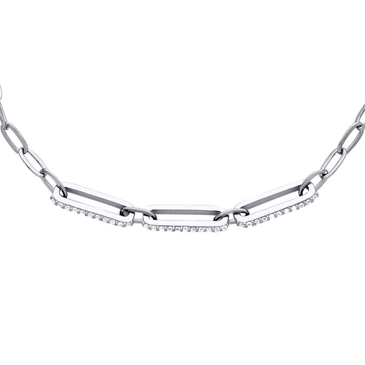 Unisex Silver  CZ Paper Clip Pill Shape Chain Bracelet 4mm 7.5" - GVB482