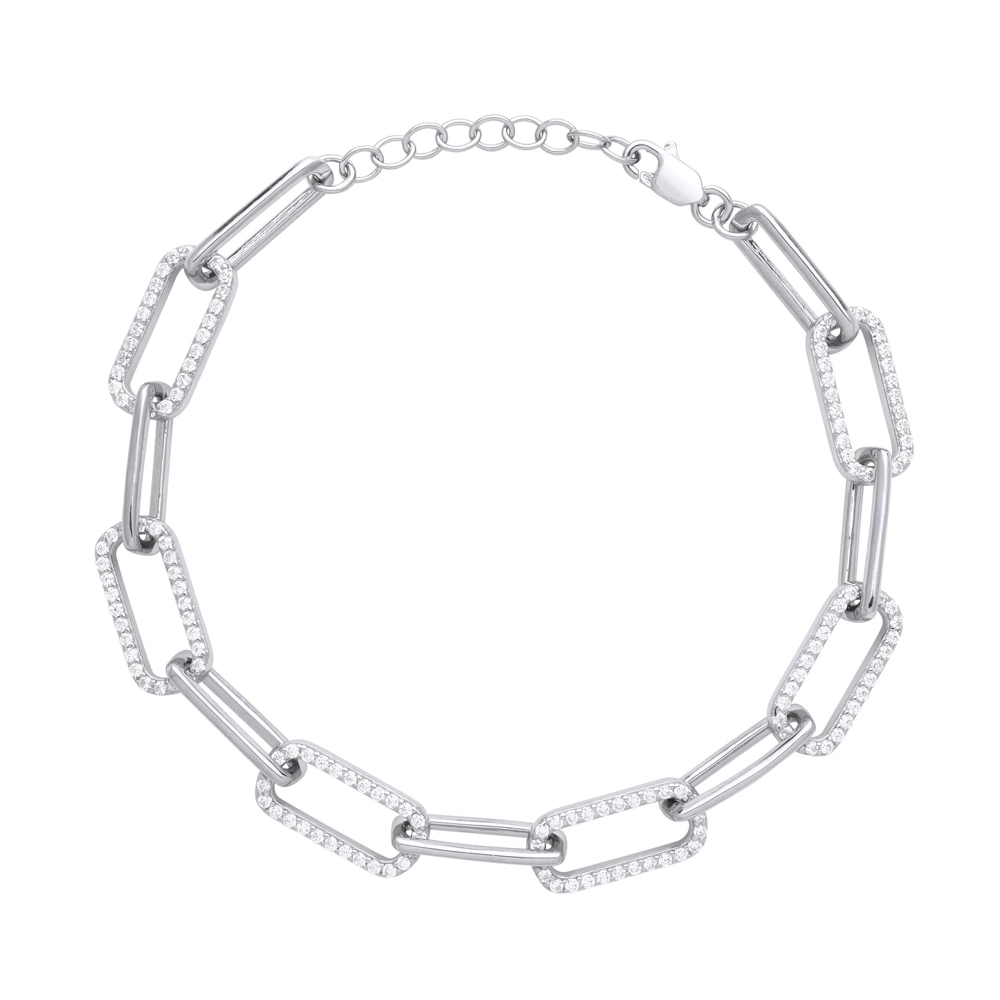 Unisex Silver  Flat Paper Clip Pill Shape Chain Bracelet - GVB483