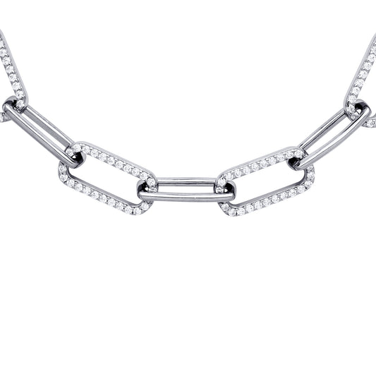 Unisex Silver  Flat Paper Clip Pill Shape Chain Bracelet - GVB483