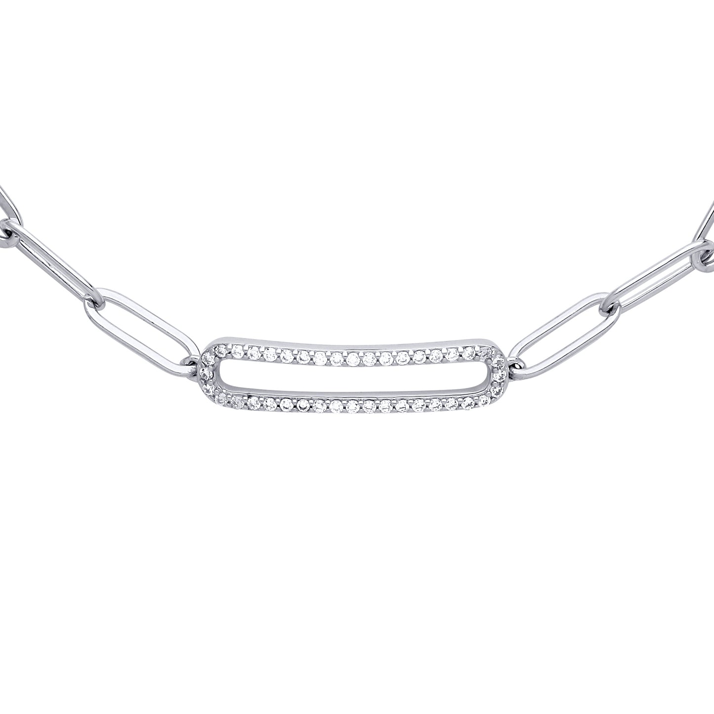 Silver  Pave Paper Clip Pill Shape Chain Bracelet - GVB487