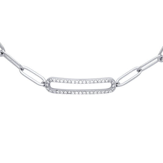 Silver  Pave Paper Clip Pill Shape Chain Bracelet - GVB487