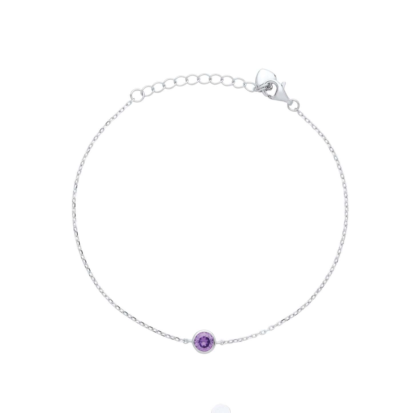 925 Silver  Purple CZ Donut Solitaire Charm Bracelet 7 + 1 inch - GVB488