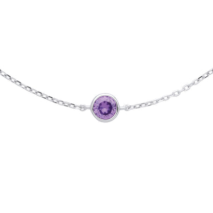 925 Silver  Purple CZ Donut Solitaire Charm Bracelet 7 + 1 inch - GVB488