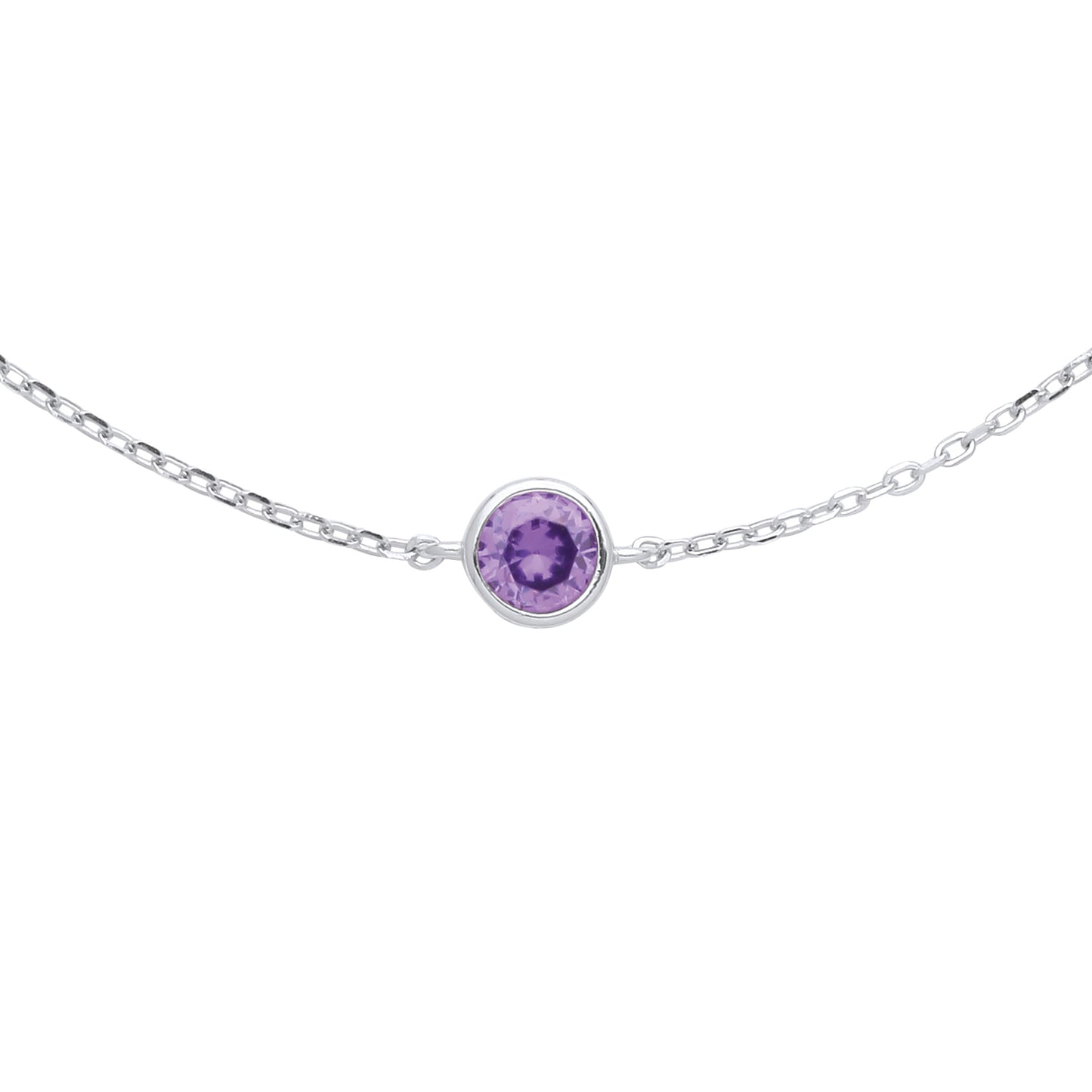 925 Silver  Purple CZ Donut Solitaire Charm Bracelet 7 + 1 inch - GVB488