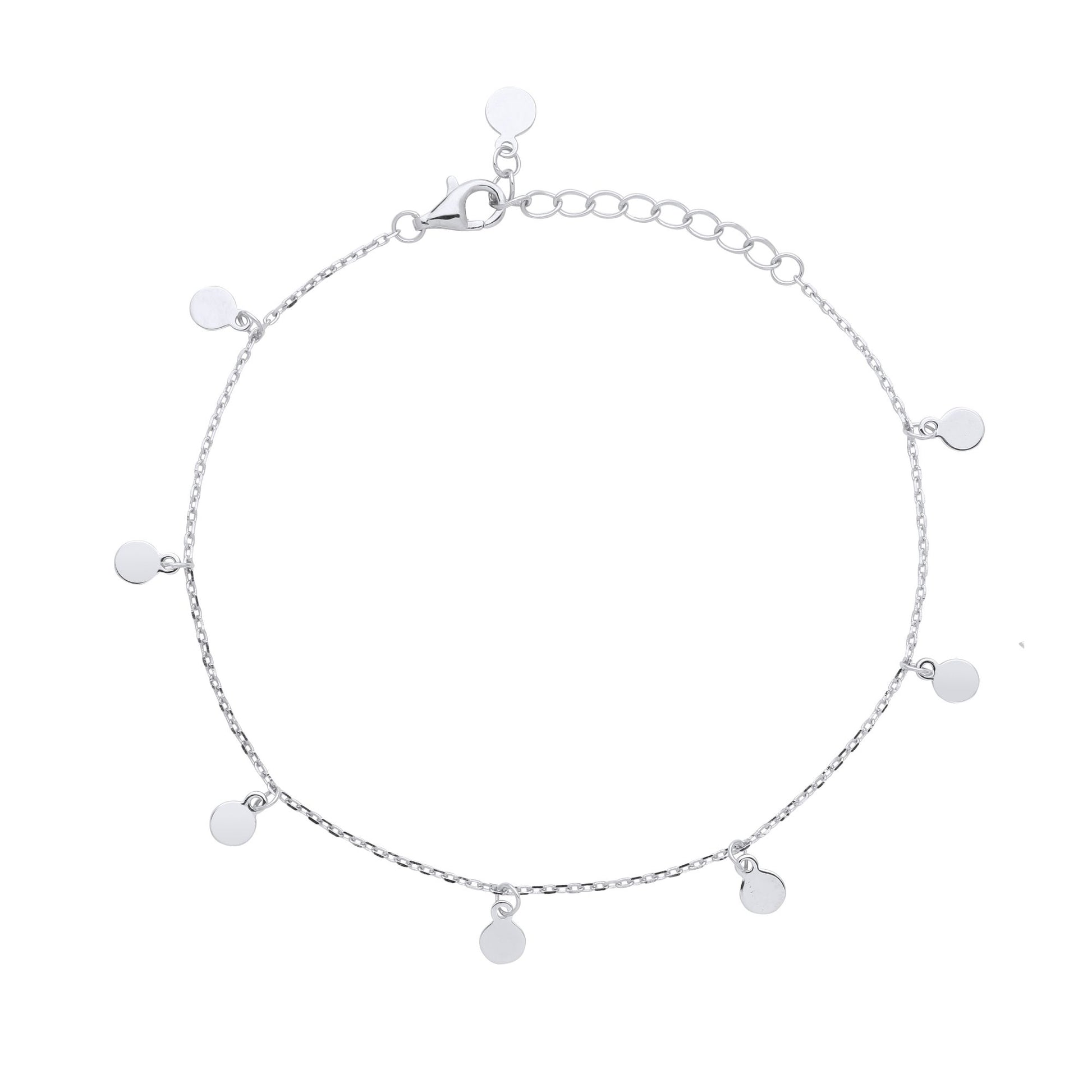 Silver  8 Hanging Mini Discs Sequin Charm Bracelet 6.5 + 1 inch - GVB490
