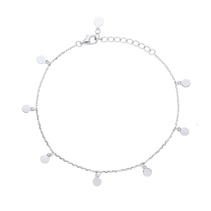 Silver  8 Hanging Mini Discs Sequin Charm Bracelet 6.5 + 1 inch - GVB490
