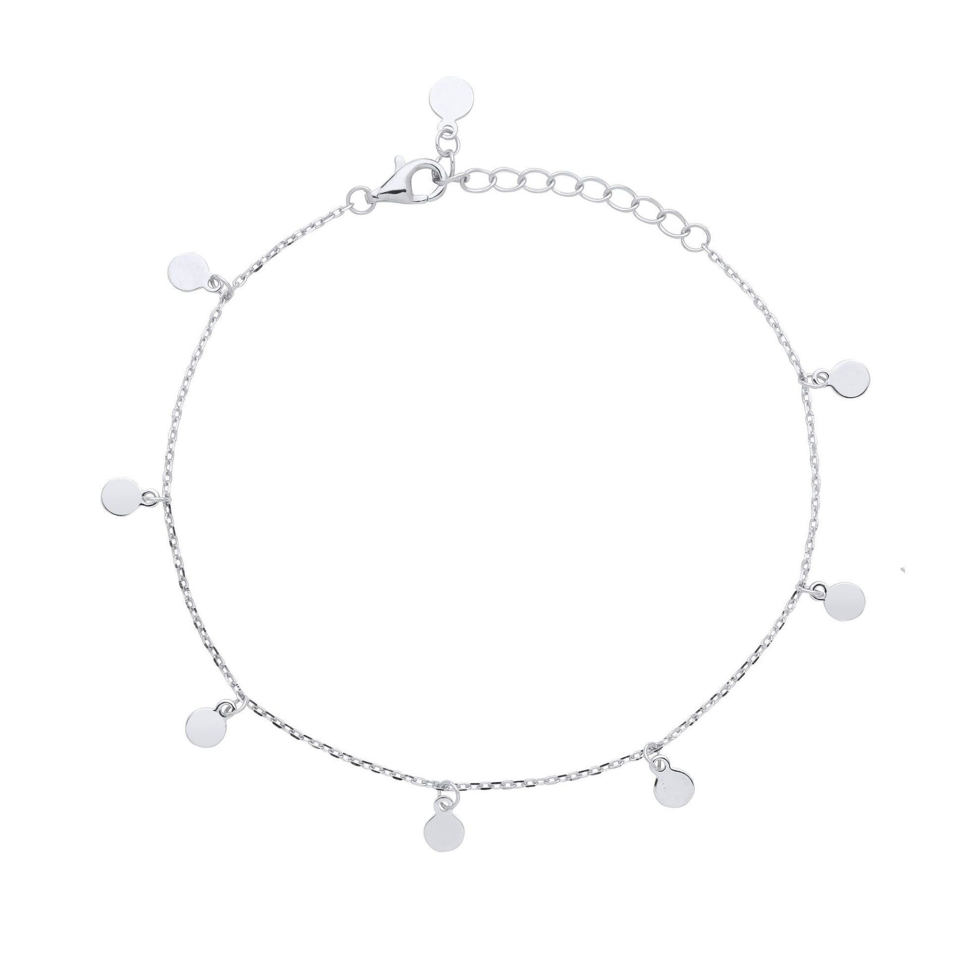 Silver  8 Hanging Mini Discs Sequin Charm Bracelet 6.5 + 1 inch - GVB490