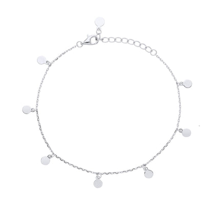 Silver  8 Hanging Mini Discs Sequin Charm Bracelet 6.5 + 1 inch - GVB490