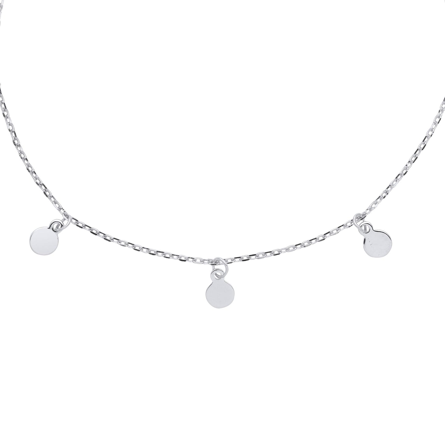 Silver  8 Hanging Mini Discs Sequin Charm Bracelet 6.5 + 1 inch - GVB490