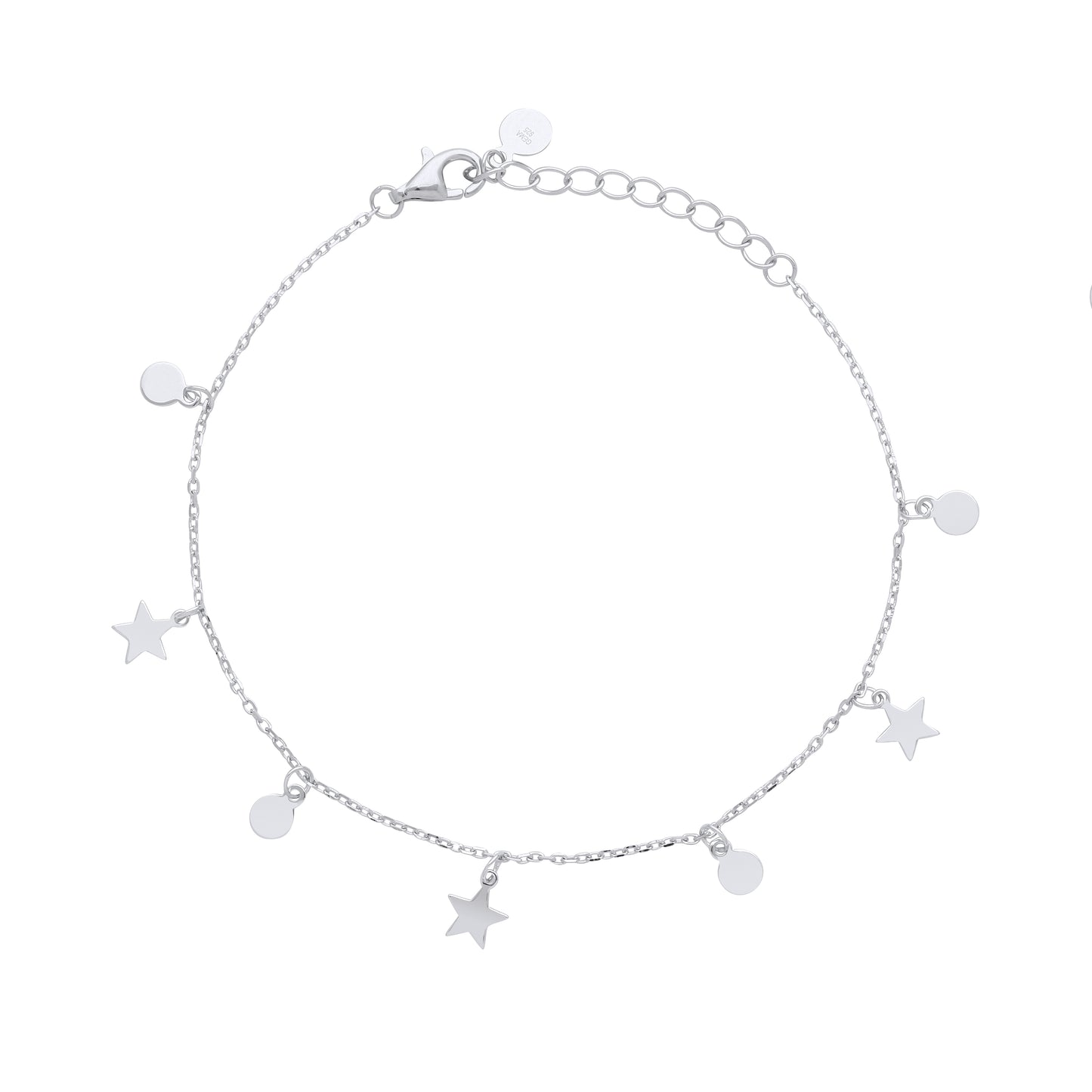 Silver  Moons Stars & Planets Hanging Mini Disc Bracelet 7.5" - GVB492